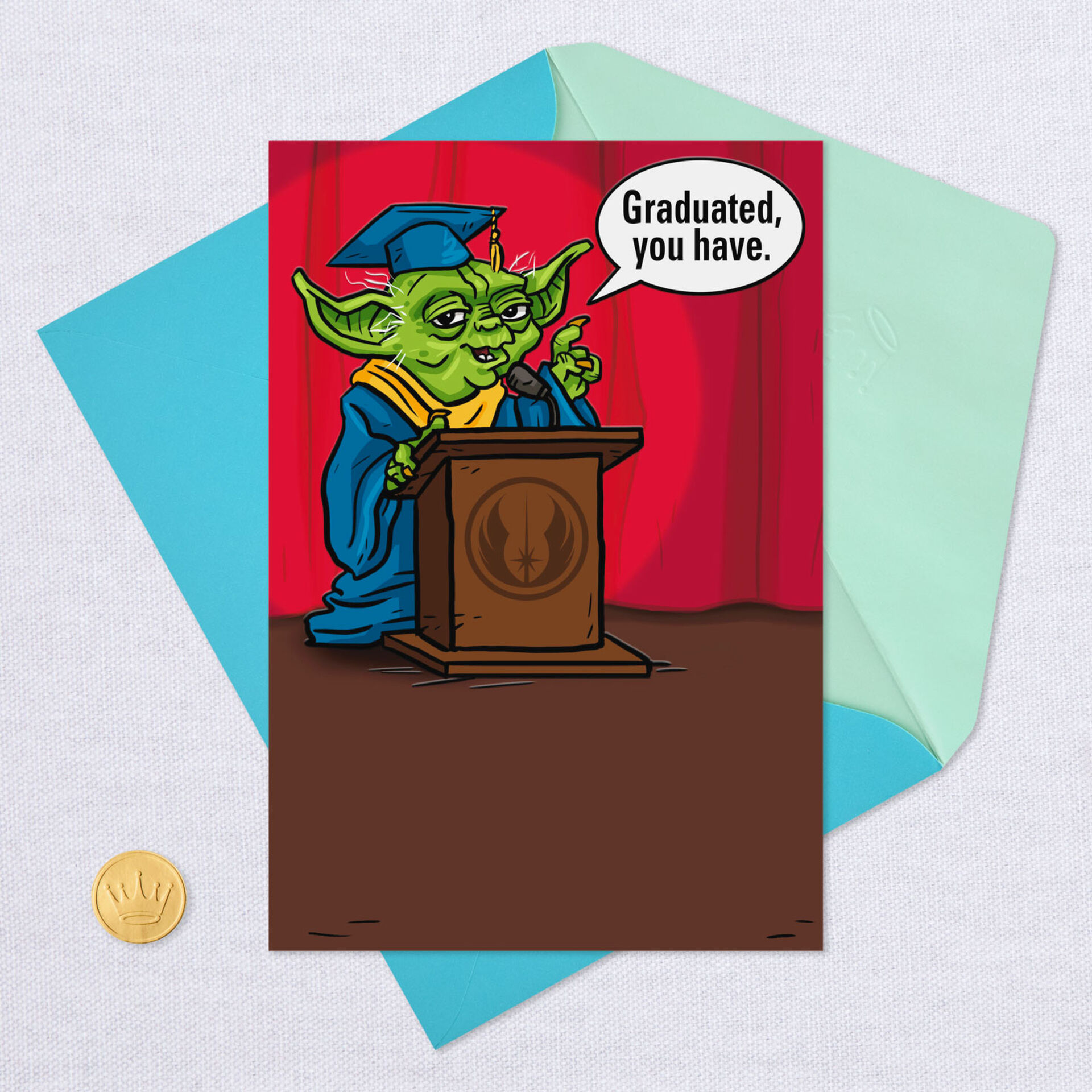 Star Wars™ Yoda™ in Cap and Gown Graduation Card for Son - Greeting