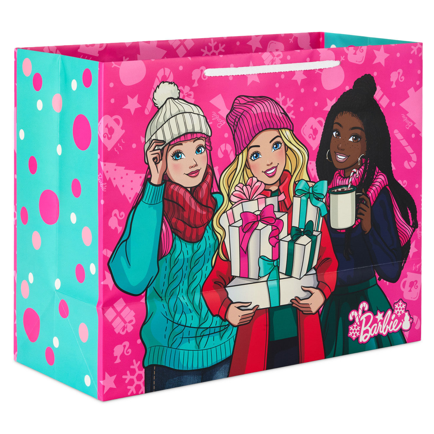 Barbie and Friends Hot Pink Large Holiday Gift Bag back image number 6