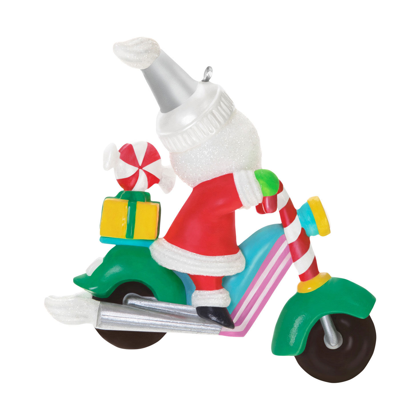 Santa on Candy Motorcycle Keepsake Ornament Back image number 6