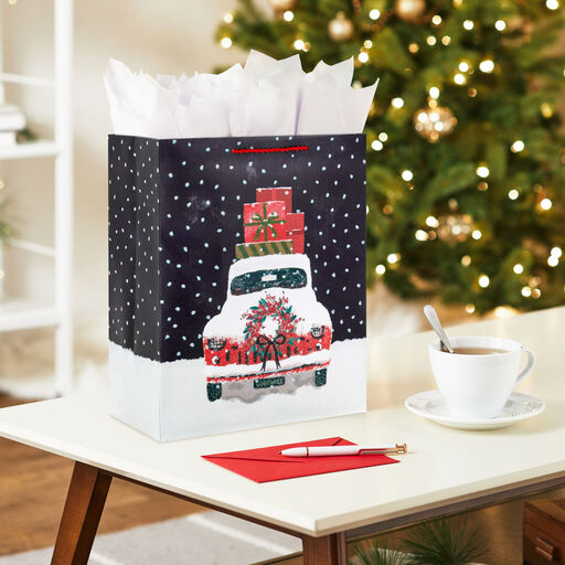 13" Red Truck With Gifts Large Christmas Gift Bag, 