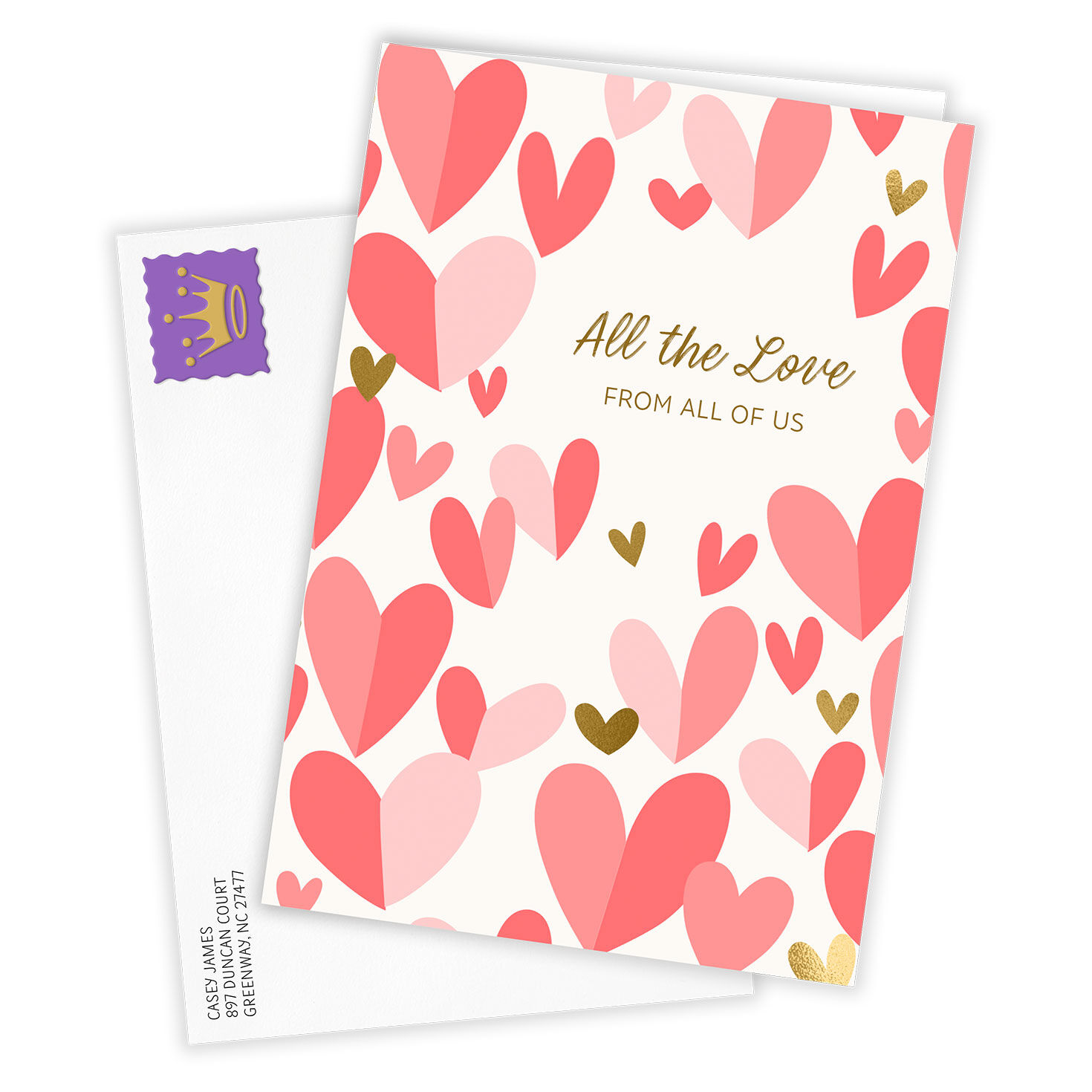 Pink and Gold Hearts Personalized Mother's Day Card Card Front with Envelope image number 2