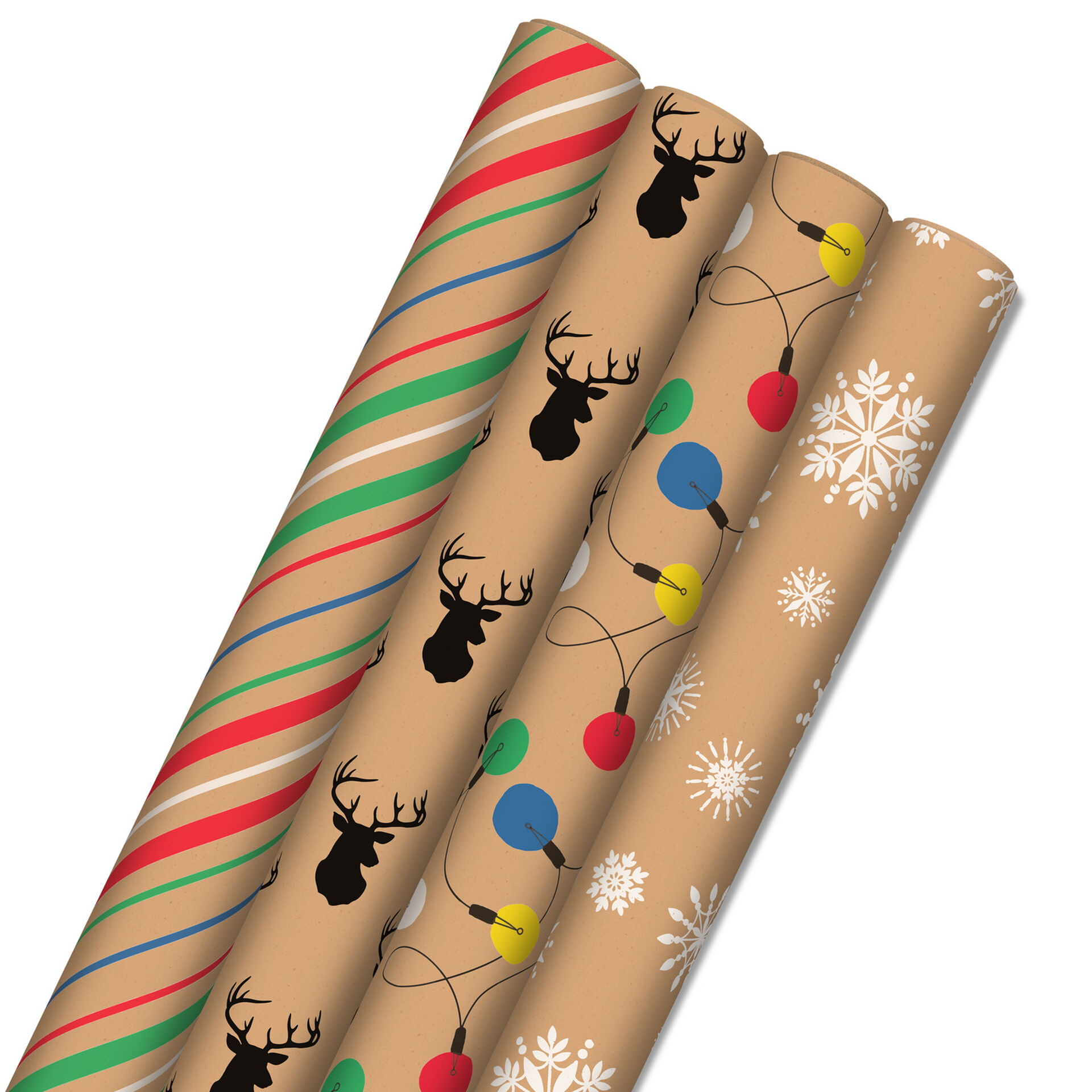 Colorful Christmas 4Pack Kraft Wrapping Paper Assortment, 88 sq. ft