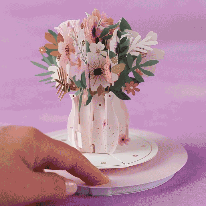 Spinning Pink and Gold Floral Bouquet Pop Up Card  image number 2