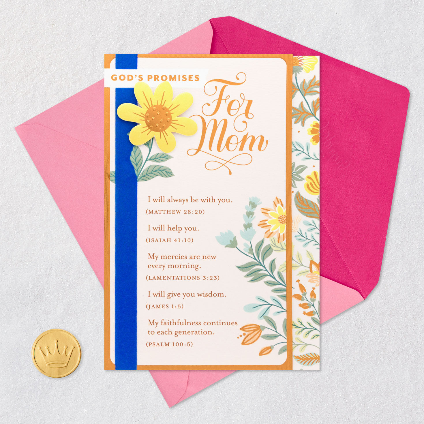 Retro Flowers Religious Mother's Day Card for Mom Card Front with Envelope and Gold Seal image number 5
