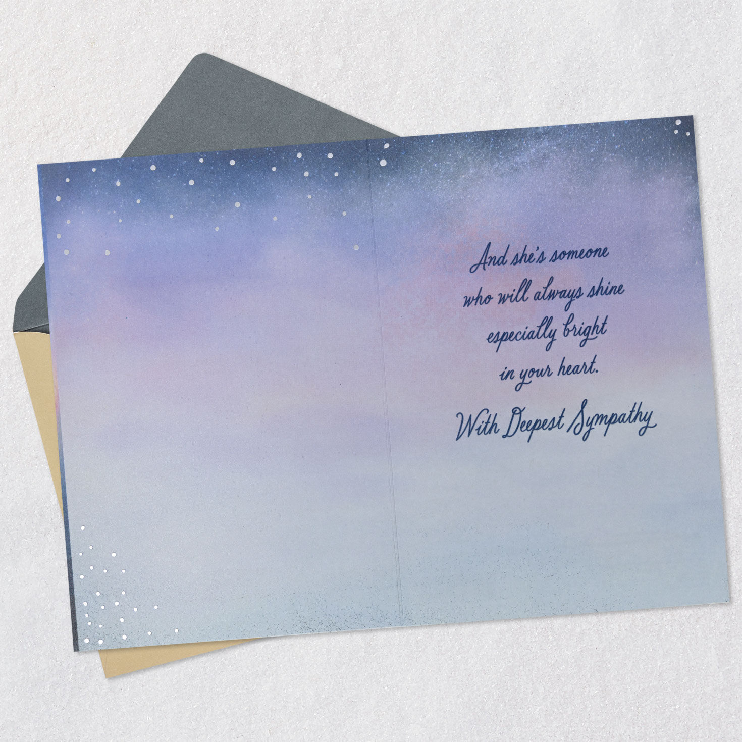 Starry Sky Landscape Sympathy Card for Loss of Mom Open card with envelope image number 3