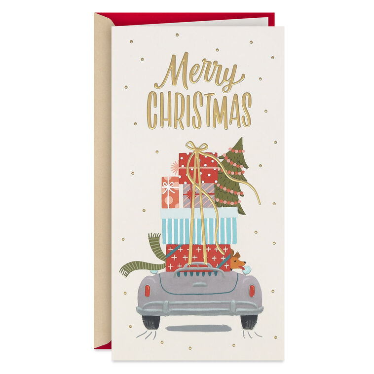 Presents Dog in Car Christmas Money Holder Card Card Front image number 1