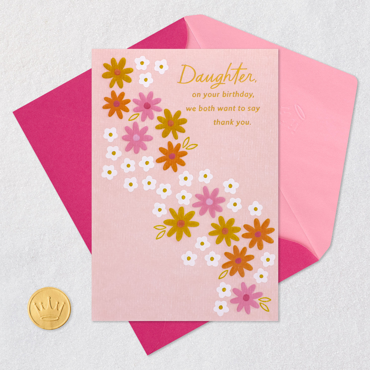 Colorful Flowers Birthday Card for Daughter Card Front with Envelope and Gold Seal image number 6