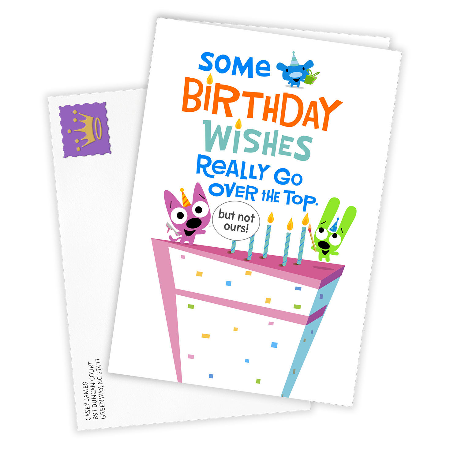 Hoops & Yoyo on Cake Personalized Birthday Card Card Front with Envelope image number 2