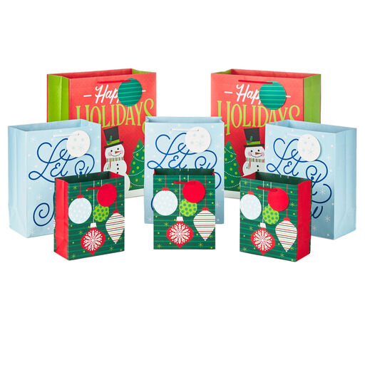 Let It Snow 8-Pack Holiday Gift Bags, Assorted Sizes and Designs, 
