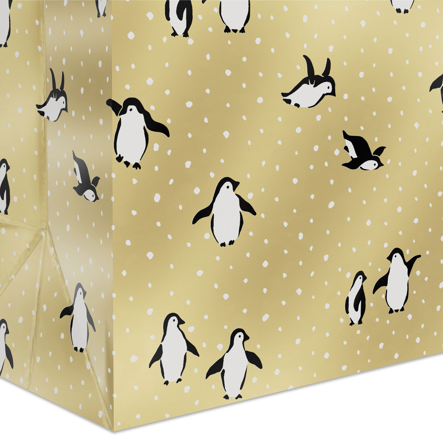 Penguins on Gold Medium Holiday Gift Bag Base/Side Detail image number 5