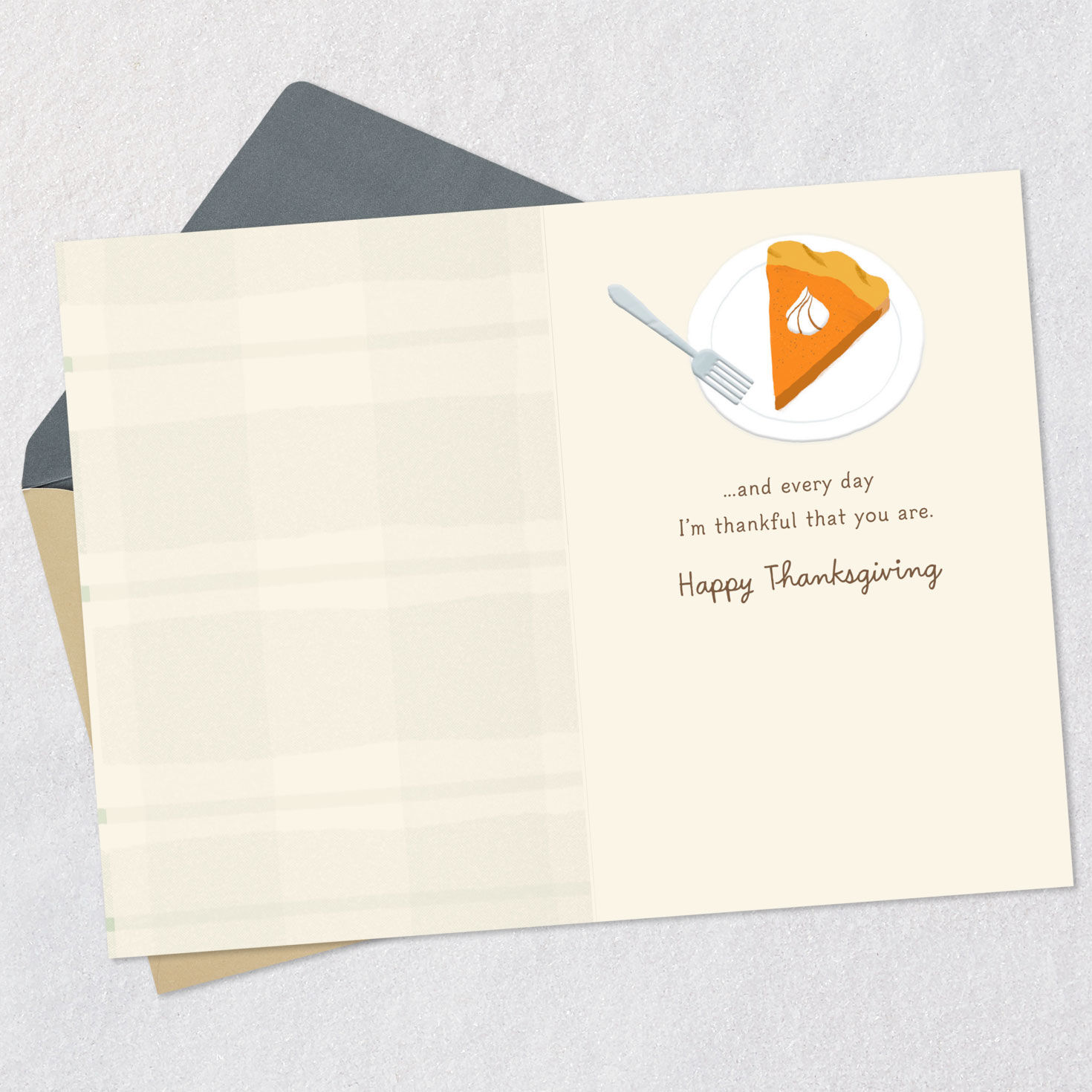 Pumpkin Pie Slice Life Is Sweet Thanksgiving Card Open card with envelope image number 3