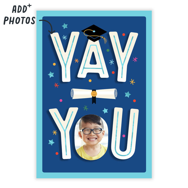 Yay You Blue Personalized Grad Card front with persoanalization image number 2