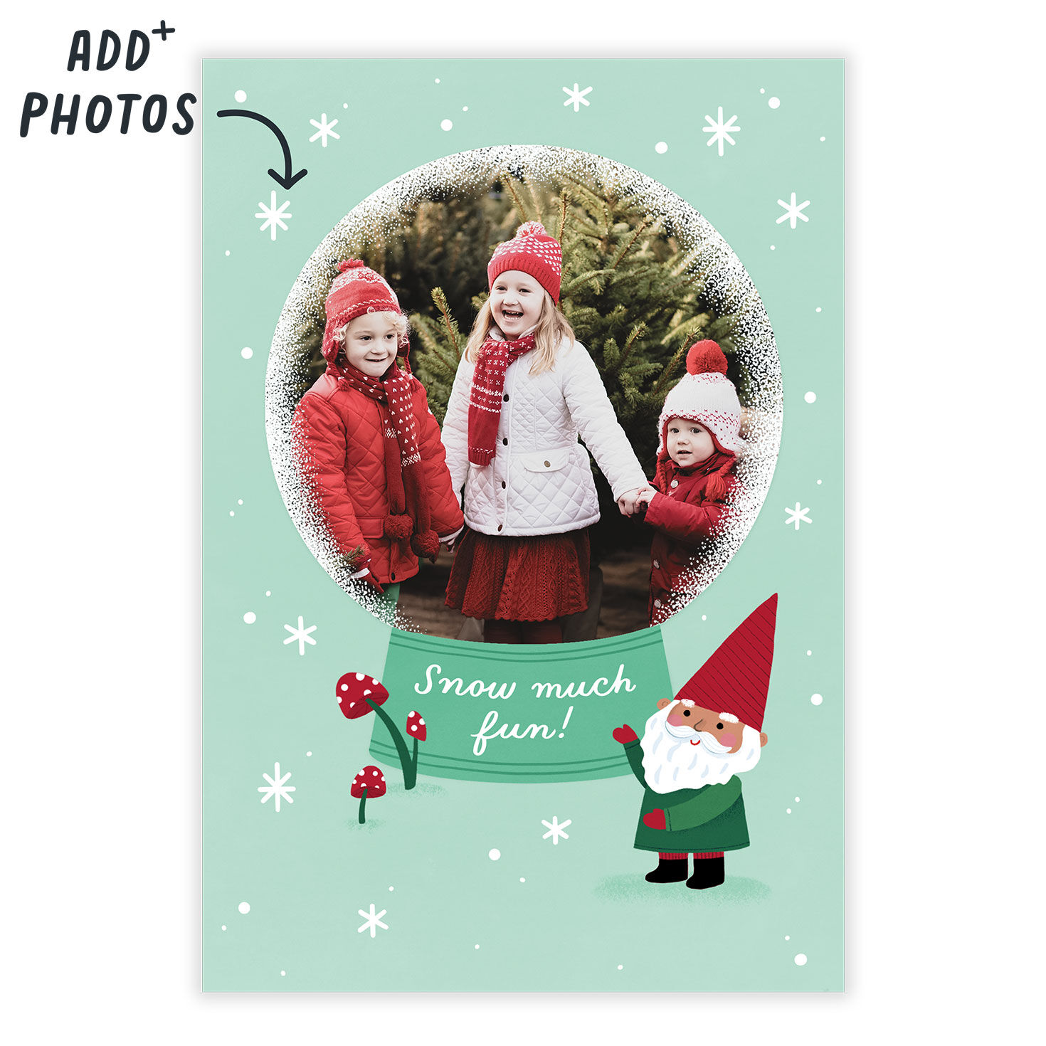 Photo Snow Globe Personalized Holiday Card Card Front indicating personalization image number 2