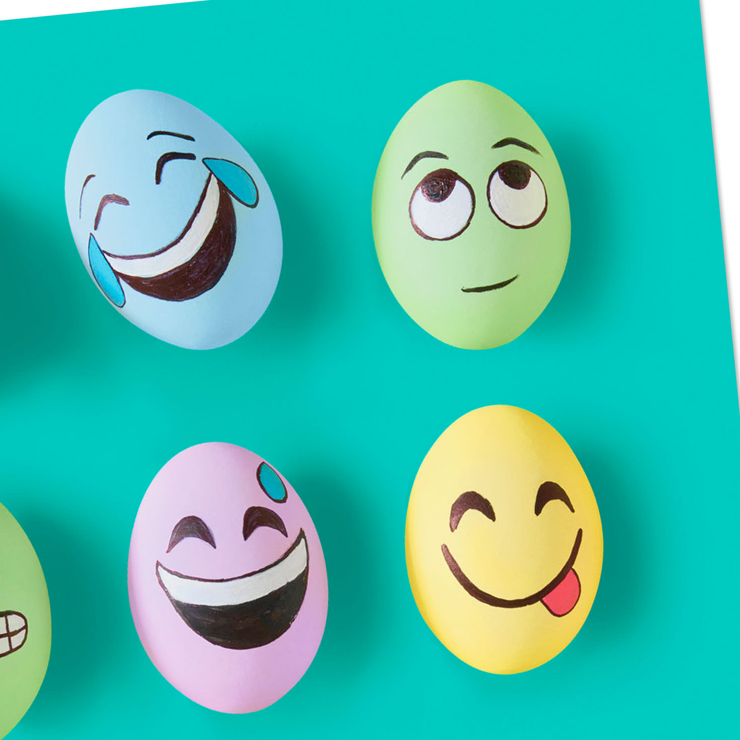 Cartoon Egg Faces on Teal Easter Card Card Cover Detail image number 4