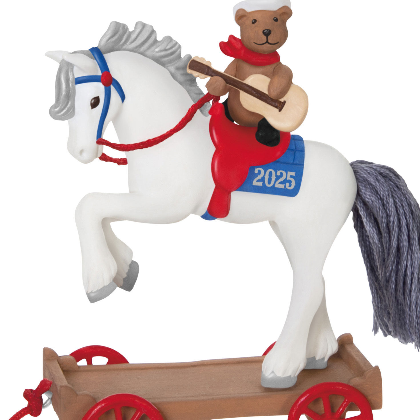 Teddy Bear on Horse Pull Toy Keepsake Ornament closeup view image number 5