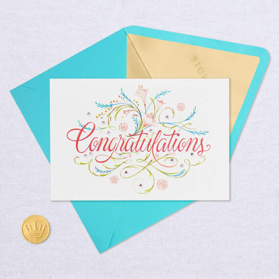 Elegant Script and Flowers Blank Congratulations Card, , large image number 4