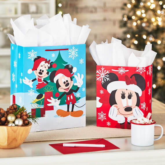 9.6" Disney Mickey and Minnie in Santa Hats Christmas Gift Bag, , large image number 2