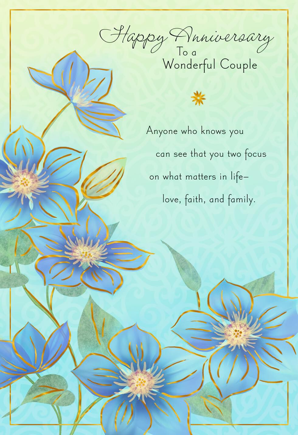 Blue Flowers Blessings Anniversary Card for Couple