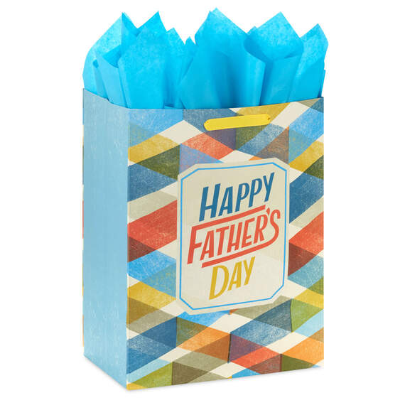 17" Multicolor Plaid Extra-Large Father's Day Gift Bag With Tissue Paper, , large image number 6