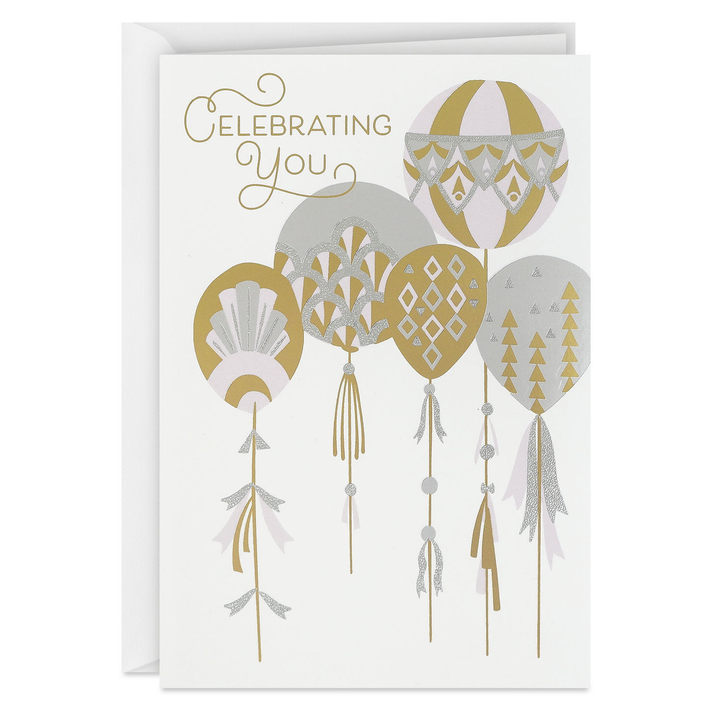 Silver and Gold Balloons Birthday Card