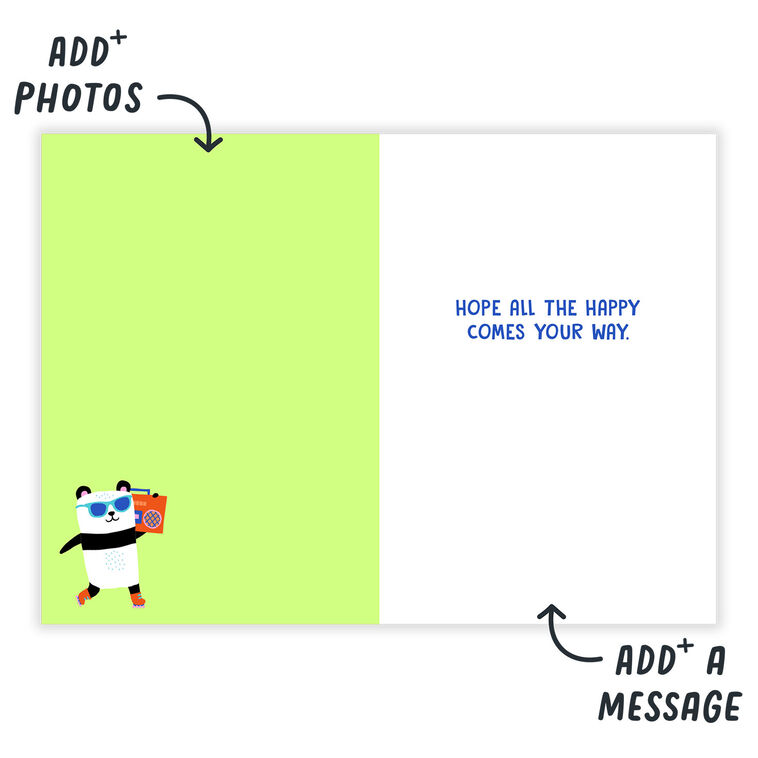 Panda on Scooter With Food Icons Personalized Card  image number 3