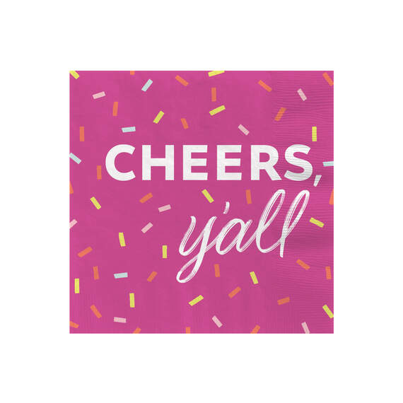 Bright Pink "Cheers Y'all" Cocktail Napkins, Set of 16, , large image number 1