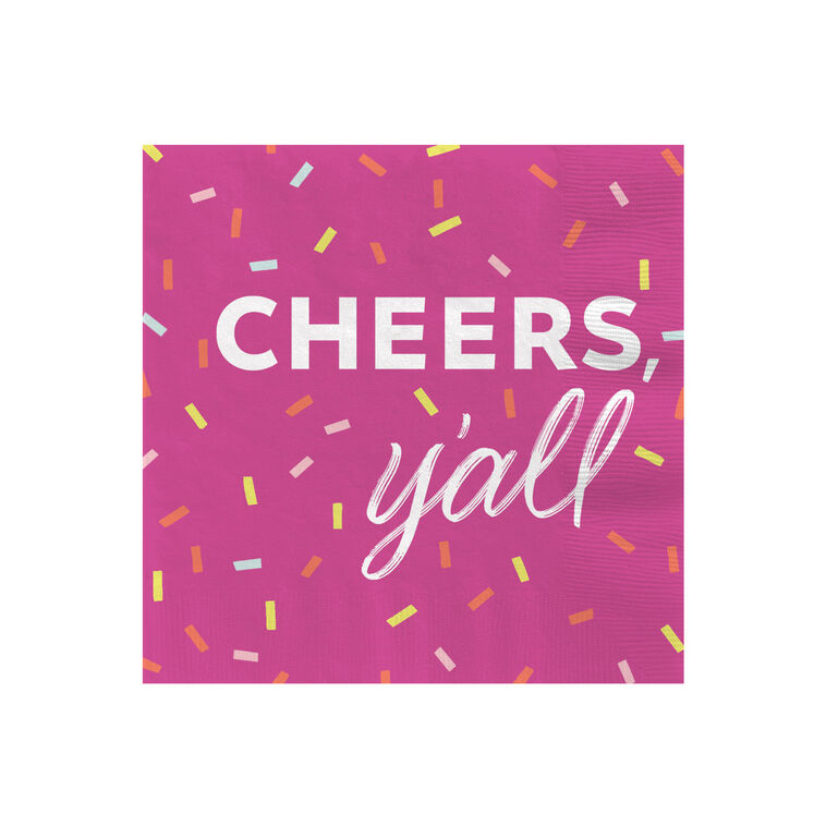 Bright Pink "Cheers Y'all" Cocktail Napkins, Set of 16