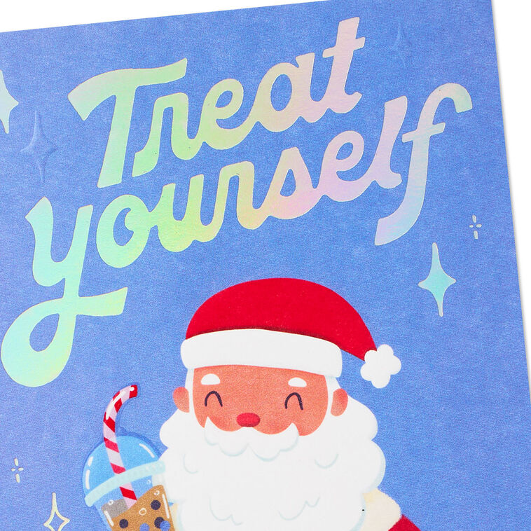 Santa Drinking Boba Tea Christmas Money Holder Card Front Detail image number 5