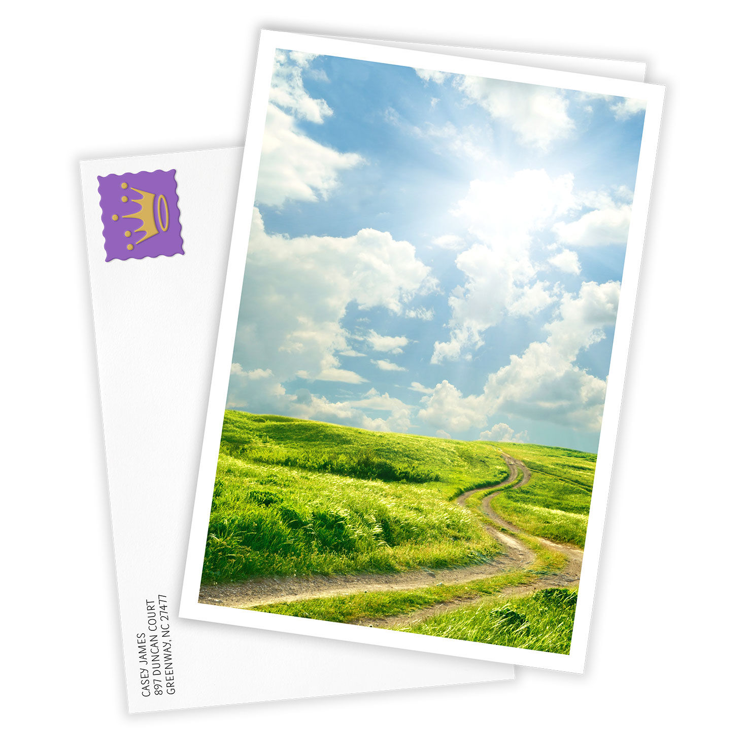 Green Fields Blue Sky and Clouds Personalized Card Card Front with Envelope image number 2