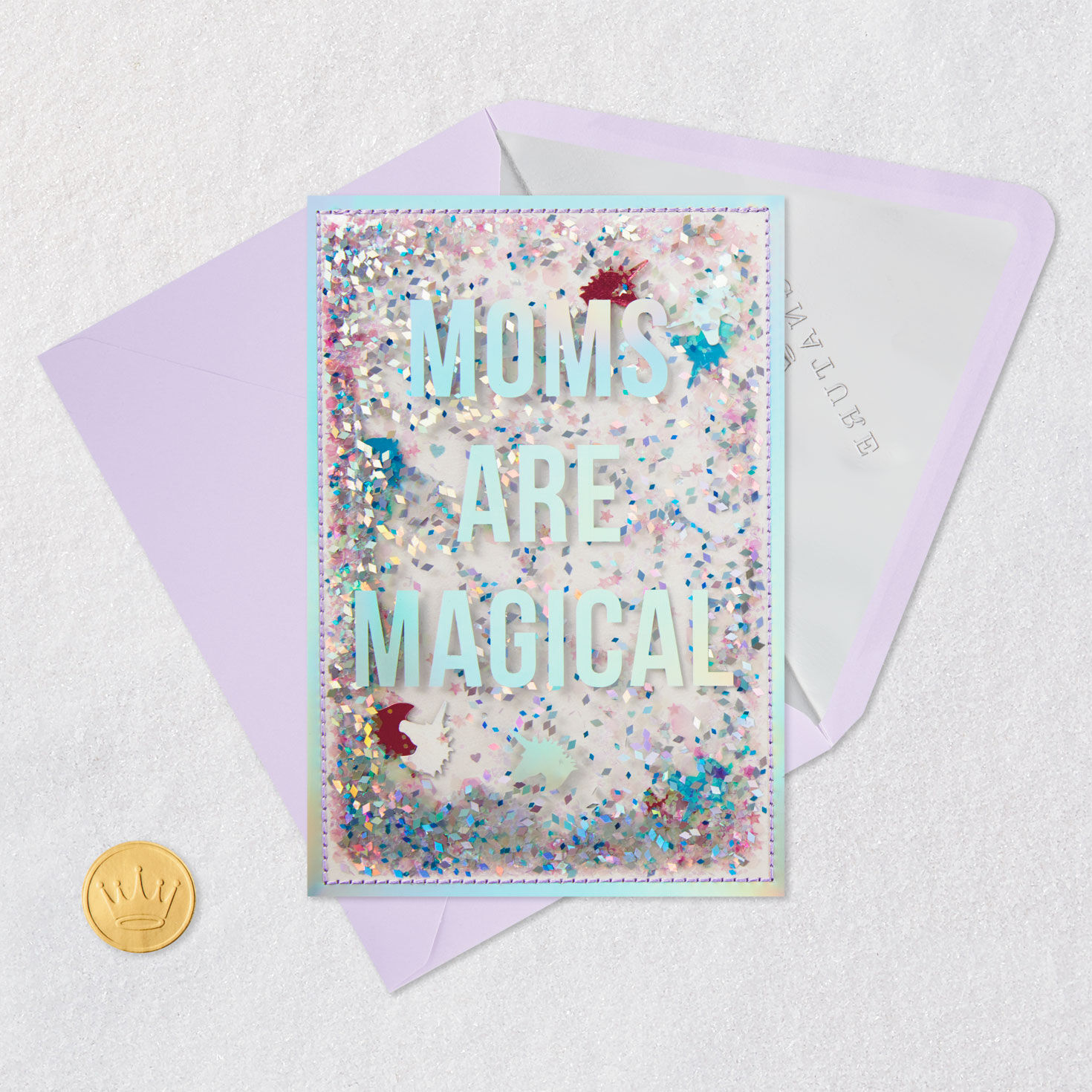 Unicorn Confetti Magical Mom Mother's Day Card Card Front with Envelope and Gold Seal image number 5