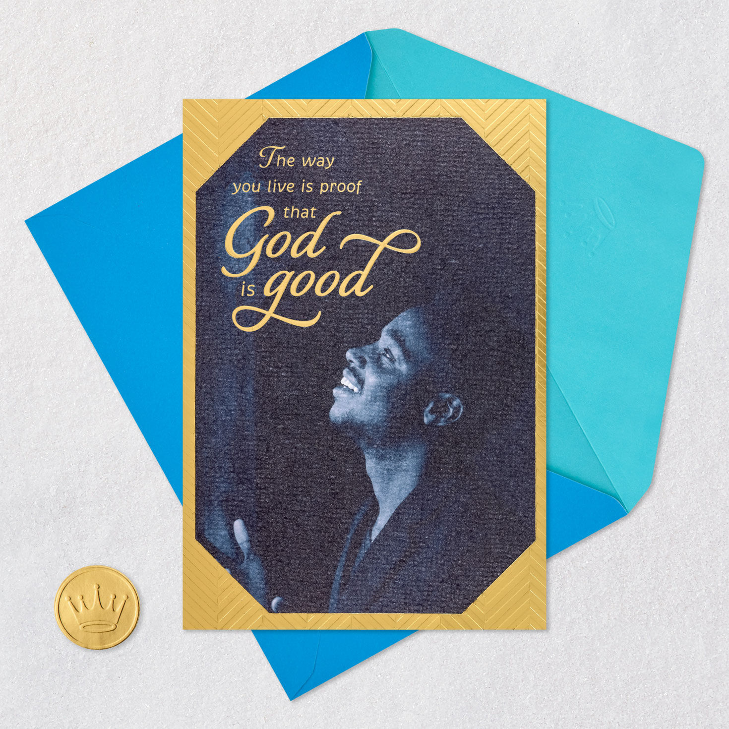 Black Man Praising God Religious Father's Day Card Card Front with Envelope and Gold Seal image number 6