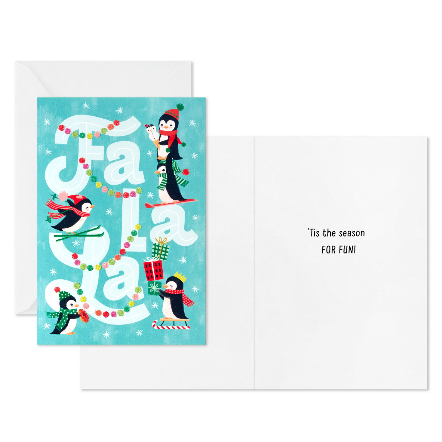 Penguin Winter Fun Boxed Christmas Cards Bulk Pack Card Front with Sentiment image number 3