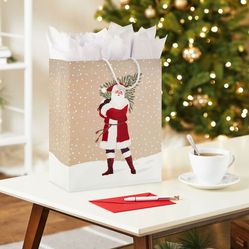 13" Father Christmas With Tree Large Gift Bag, 