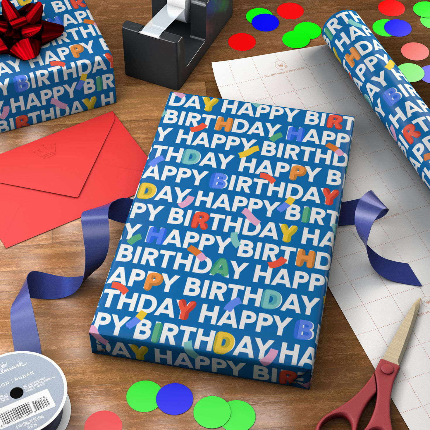 Happy Birthday on Blue Wrapping Paper Wrapped pkg image number 3