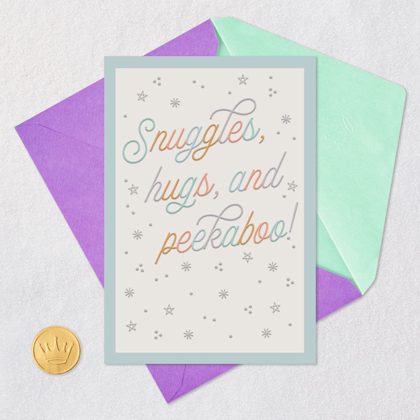 Colorful Script and Stars Religious Baby Shower Card  image number 6
