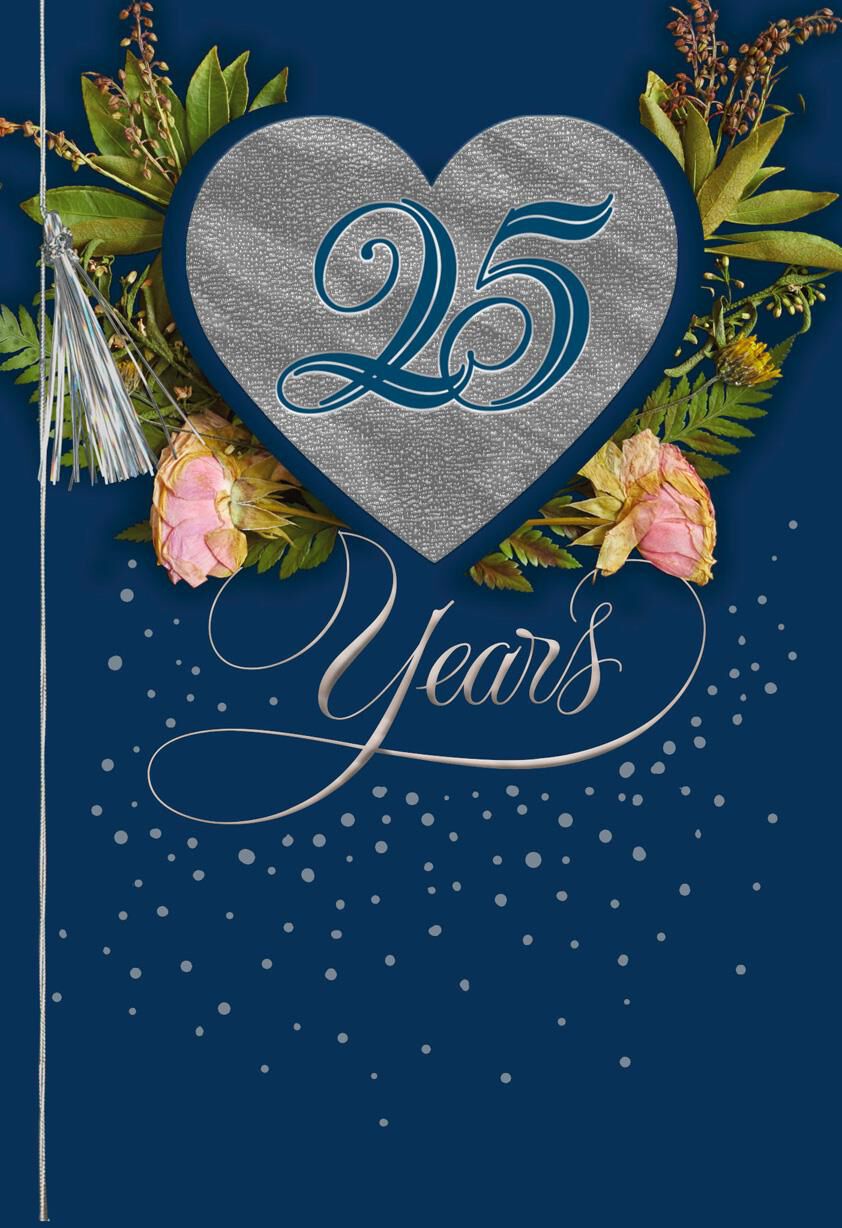 Happy 25th Anniversary Silver Heart Card | Zazzle