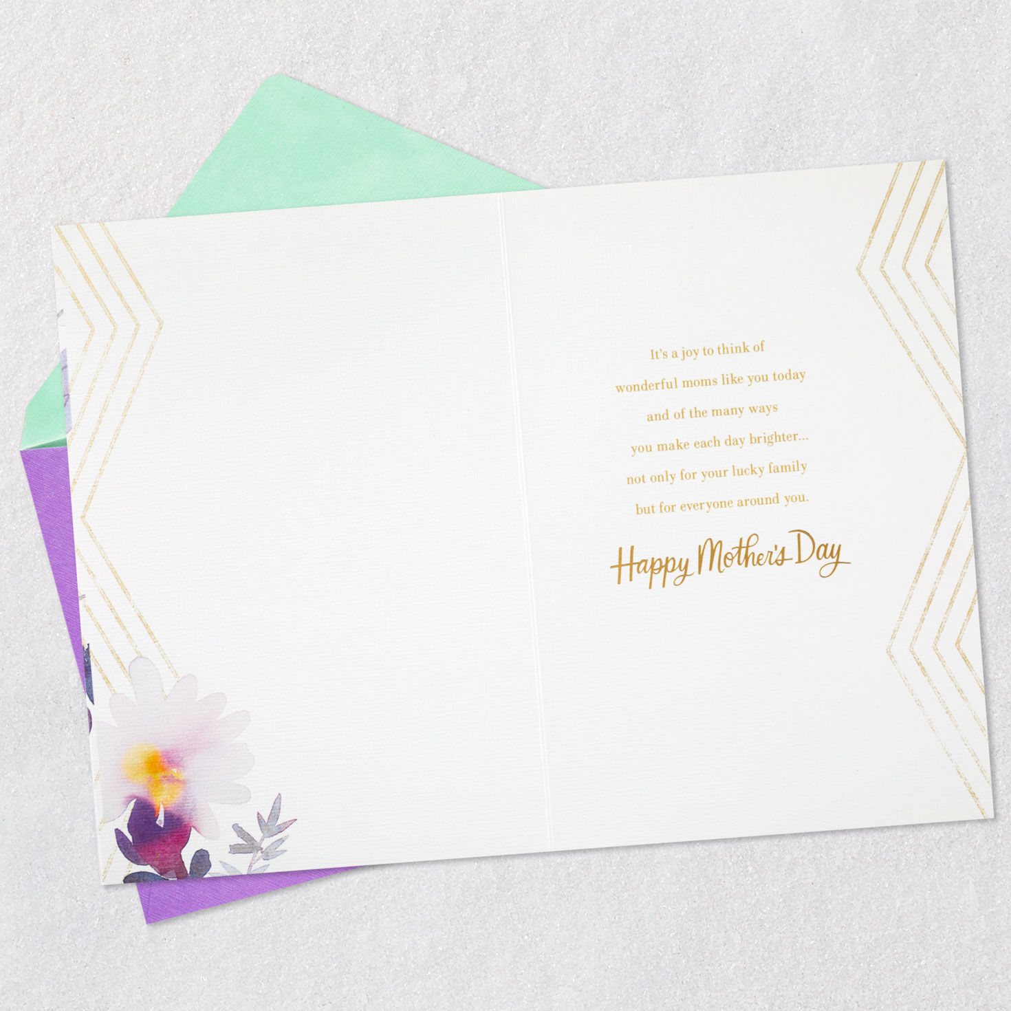 Purple Flowers and Gold Foil Mother's Day Card Open card with envelope image number 3