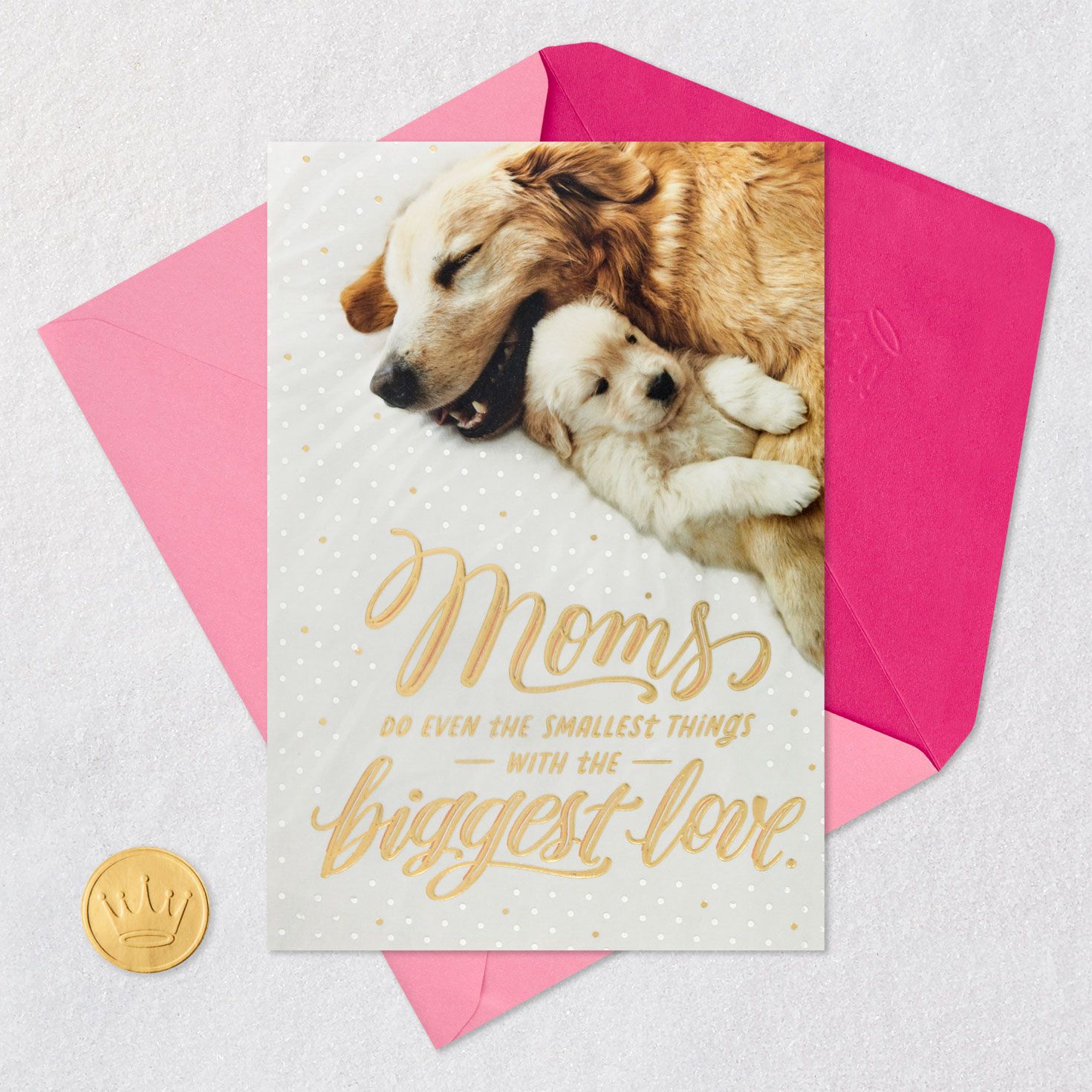 Dog Snuggling Puppy Mom Mother's Day Card Card Front with Envelope and Gold Seal image number 5