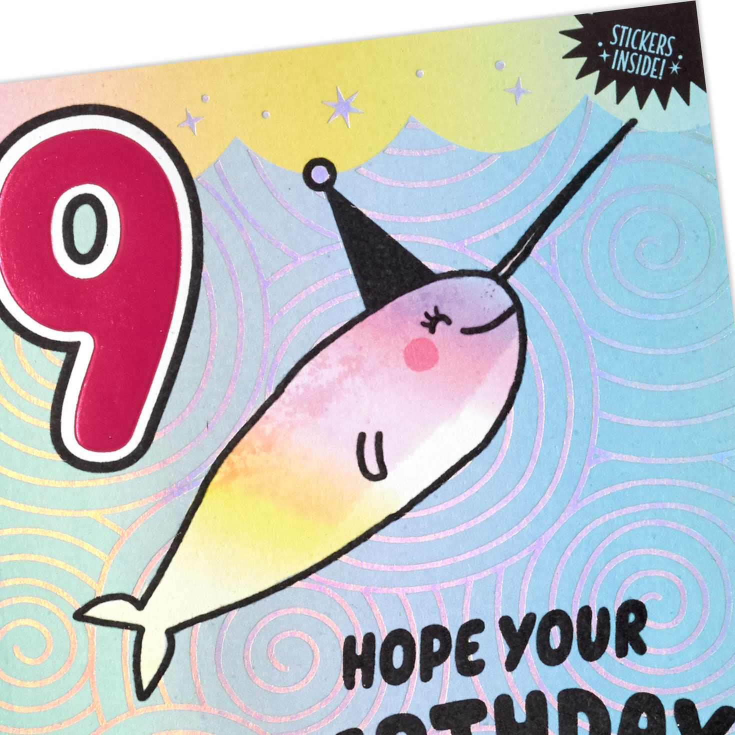 Narwhal 9th Birthday Card for Kid With Stickers, , large image number 4