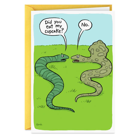 Two Snakes and a Cupcake Funny Birthday Card, , large image number 1
