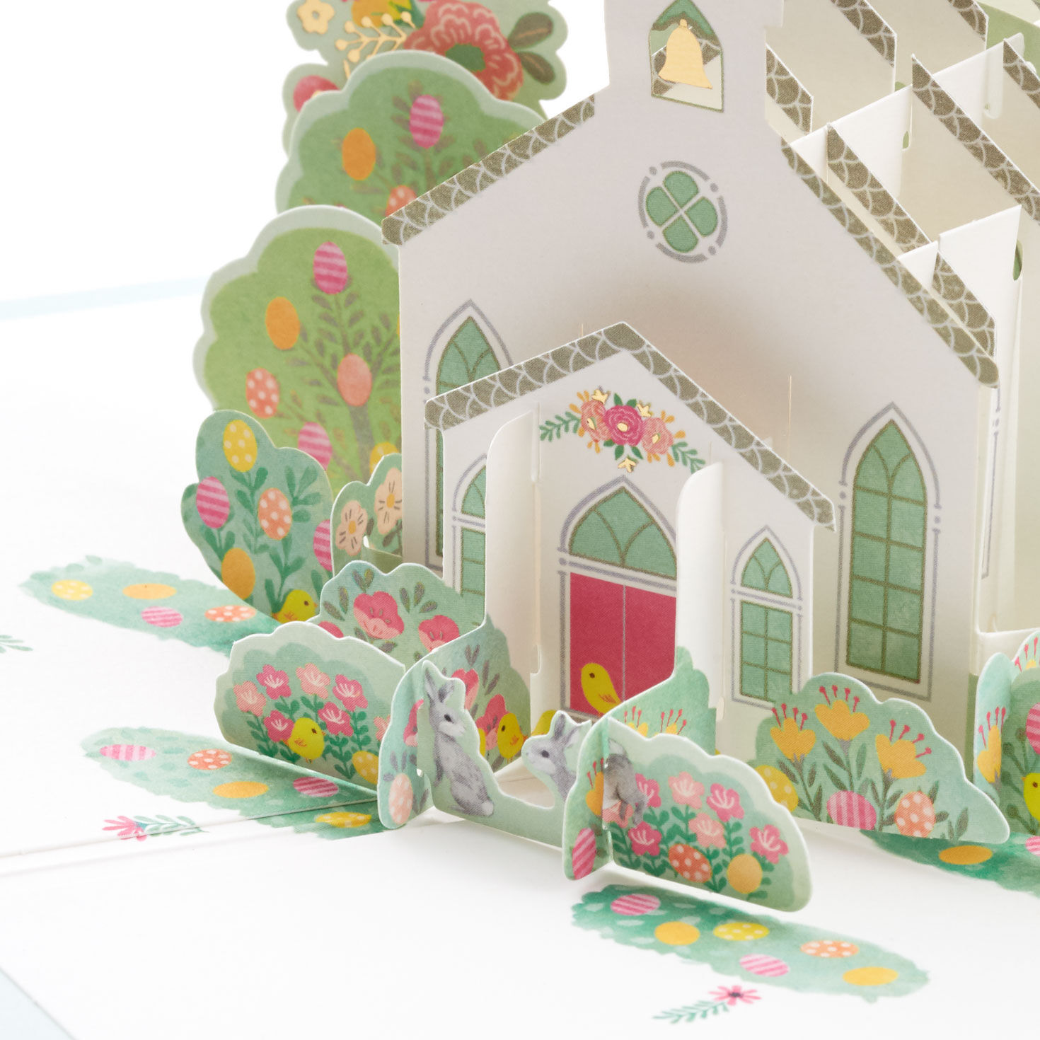 Chapel and Spring Flowers Pop-Up Easter Card upclose view image number 4