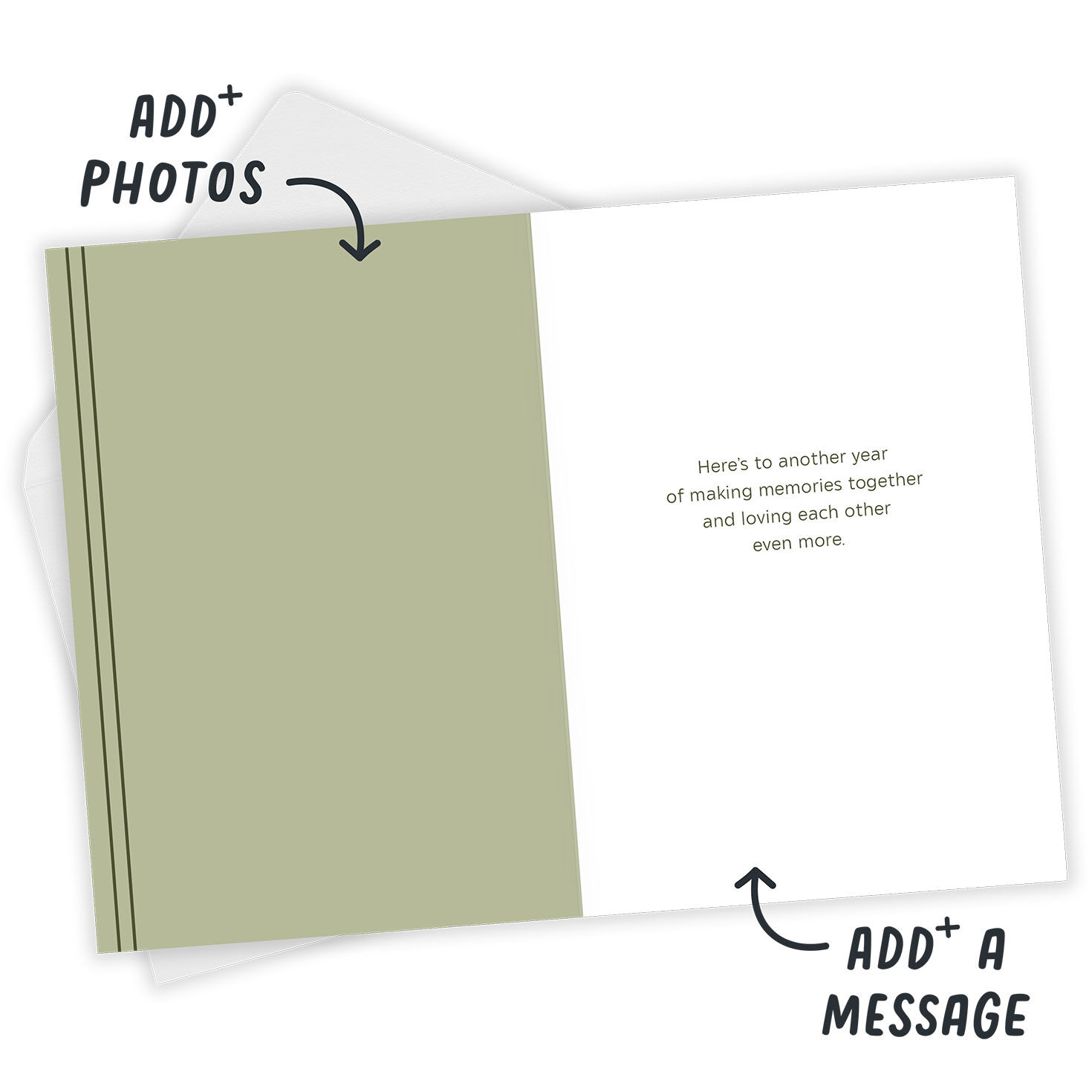 Memories and Love Personalized Anniversary Card Open Card with Envelope indicating personalization image number 4