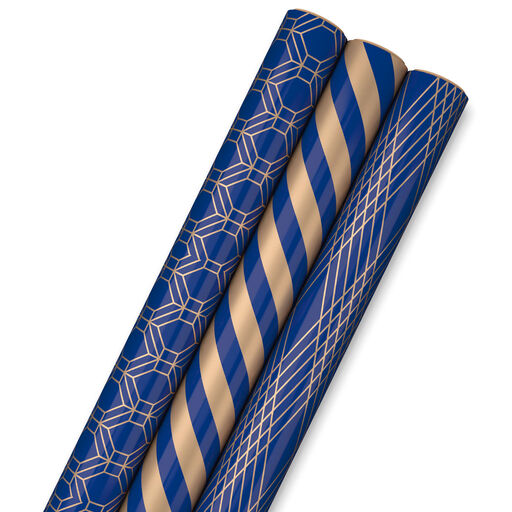 Navy and Gold 3-Pack Wrapping Paper, 105 sq. ft. total, 
