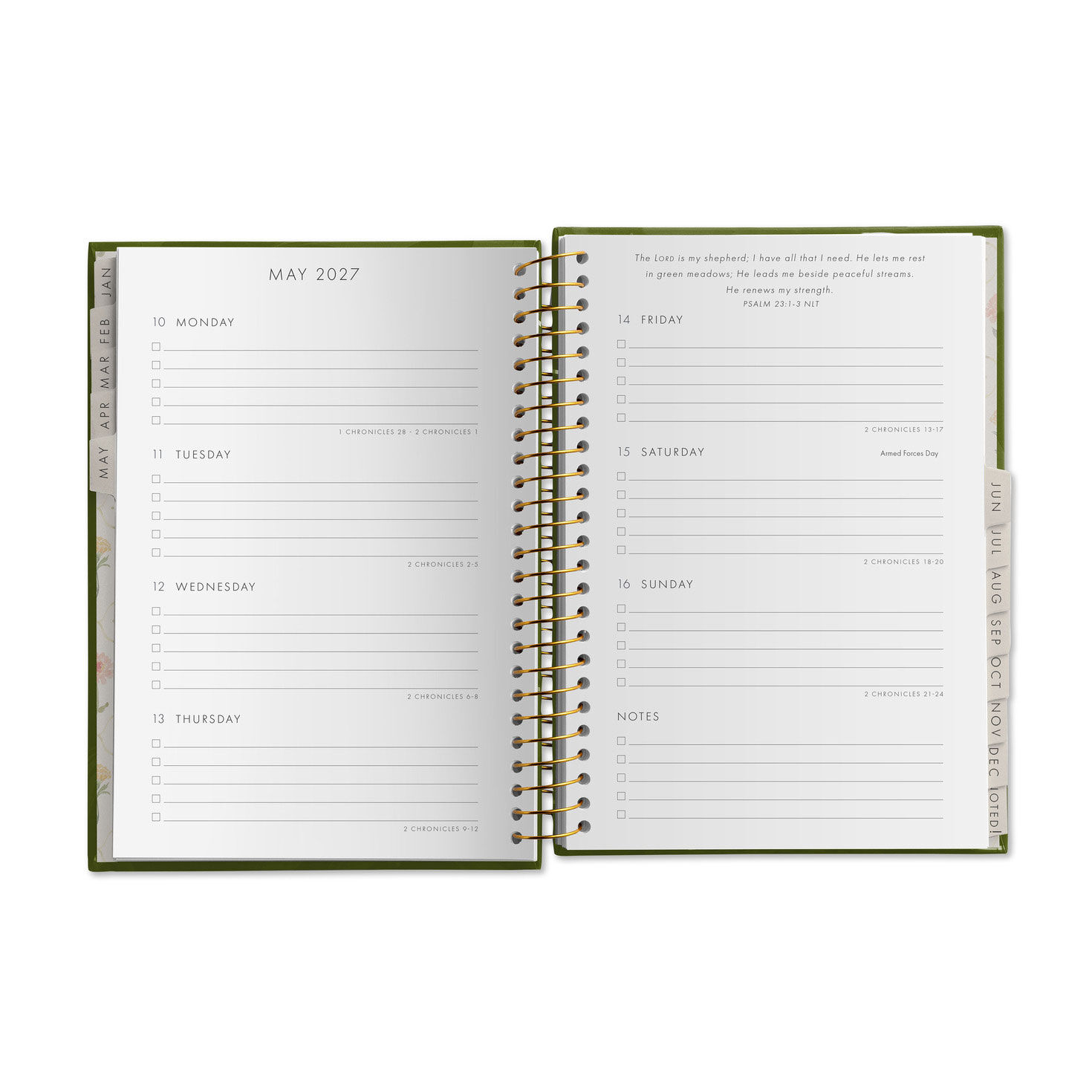 Green Floral Faith Medium 2027 12-Month Calendar inside spread image number 4