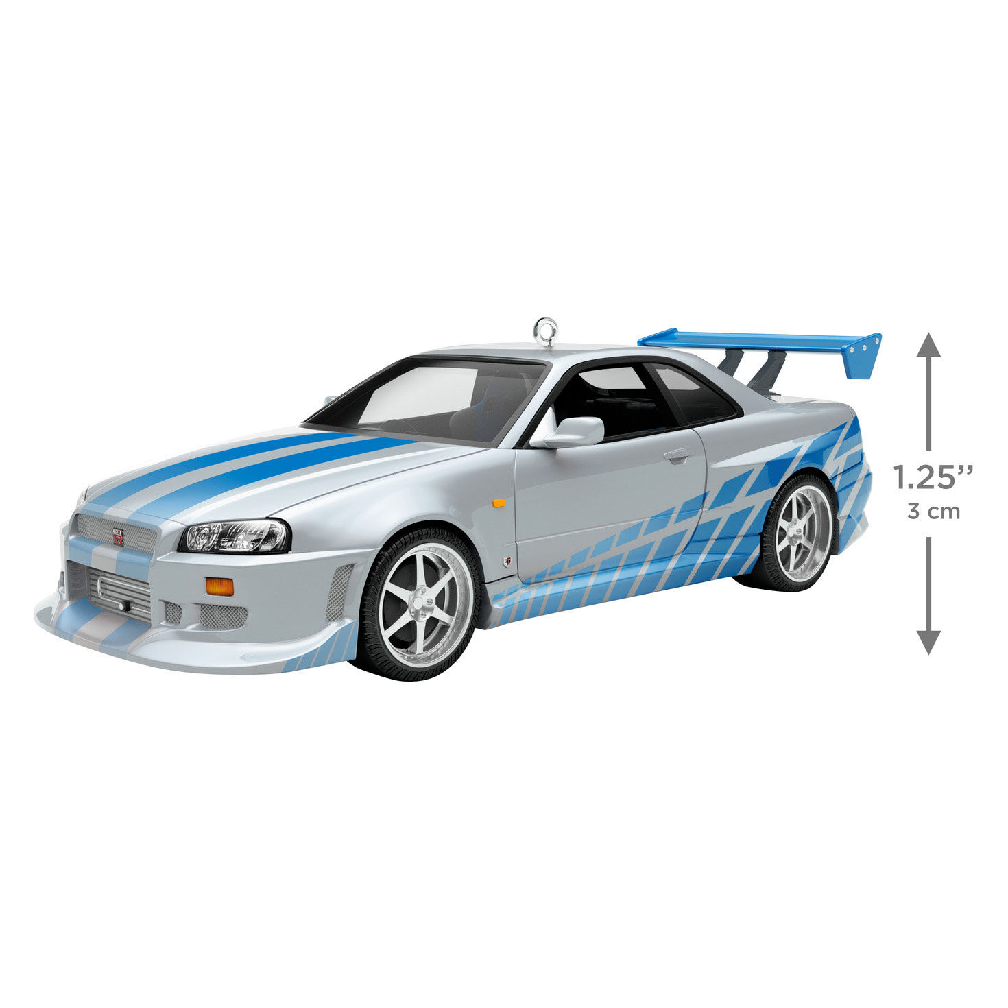 Silver Blue Sports Car Keepsake Ornament measurement image number 3