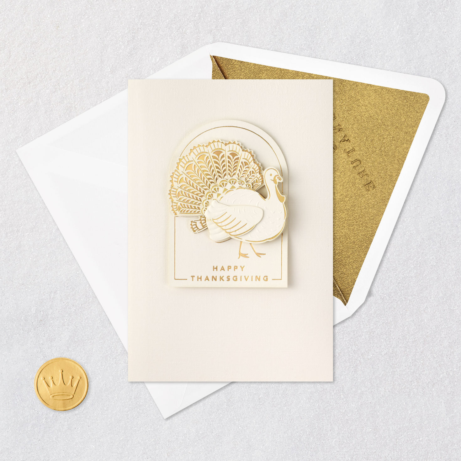 Gold Turkey Grateful For You Thanksgiving Card Card Front with Envelope and Gold Seal image number 5