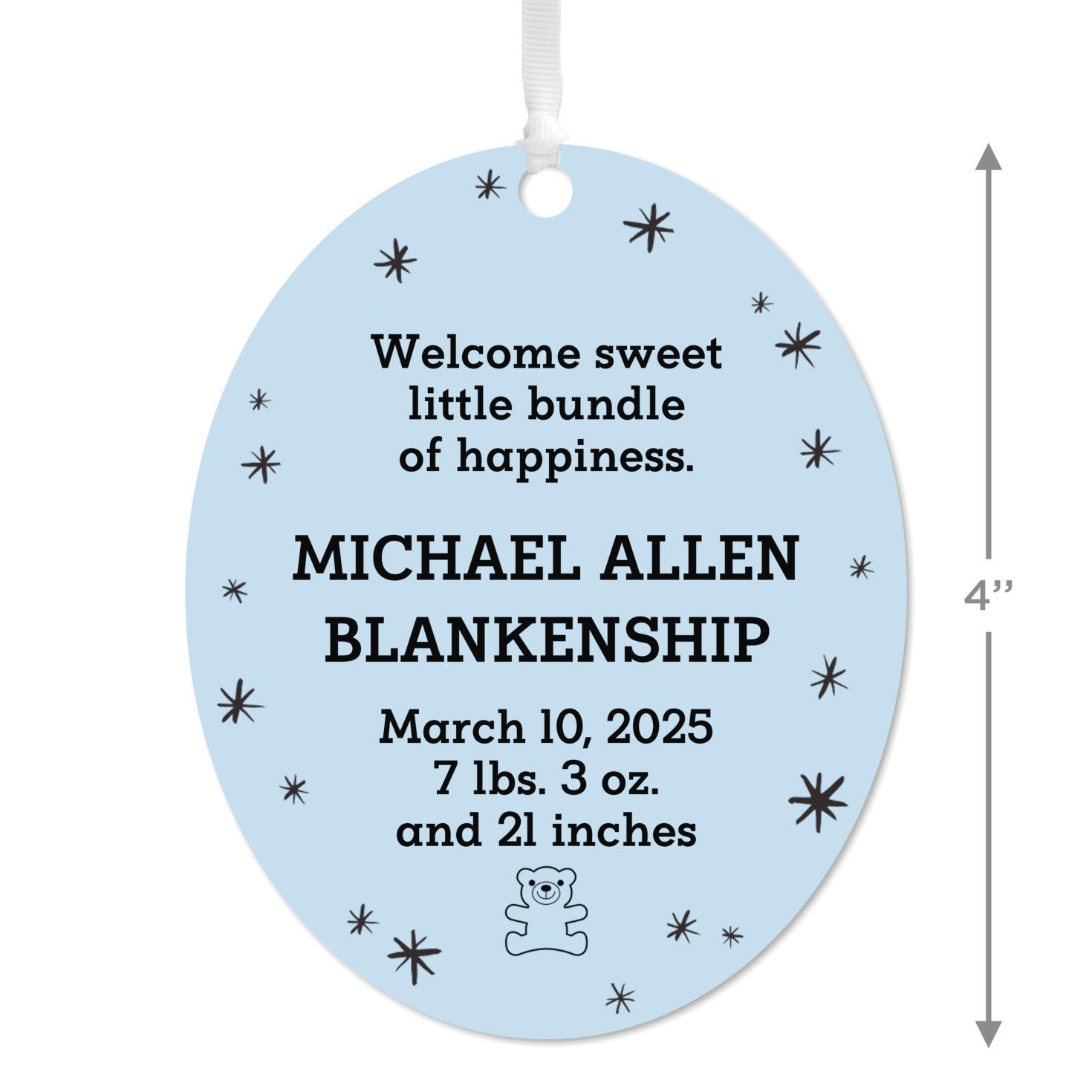 Vertical Oval Metal Personalized Ornament, Custom Text, , large image number 3