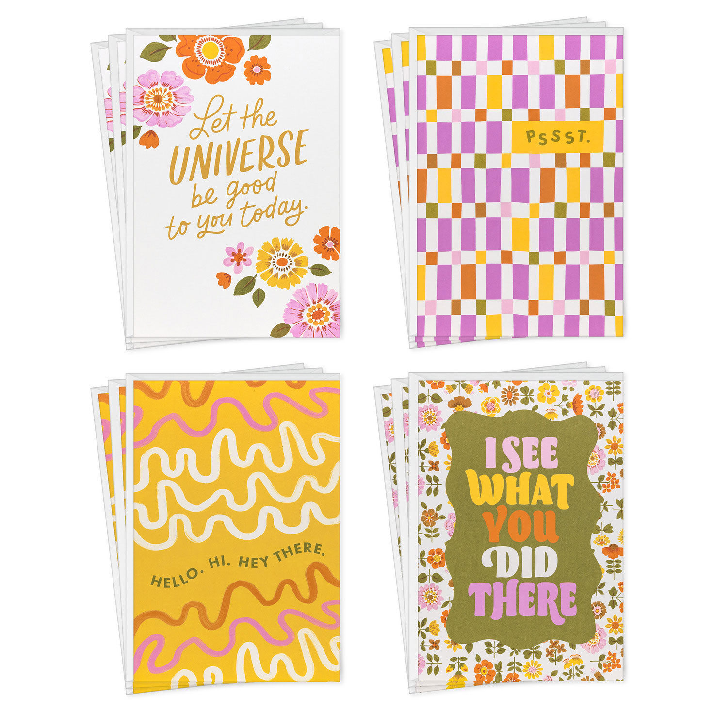 Retro Floral Assorted Just Because Cards, Pack of 12