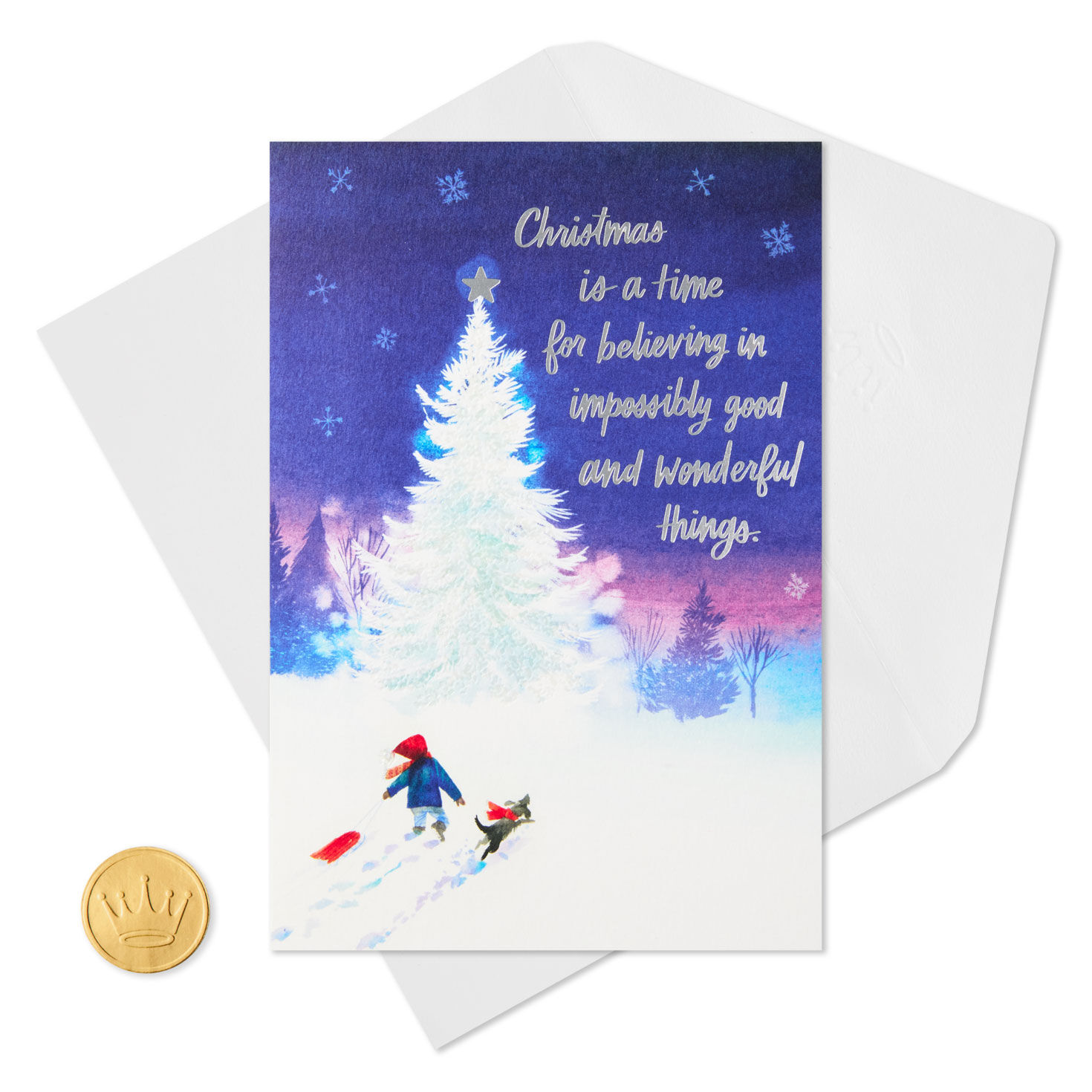 White Tree in Forest UNICEF Christmas Card Card Front with Envelope and Gold Seal image number 6