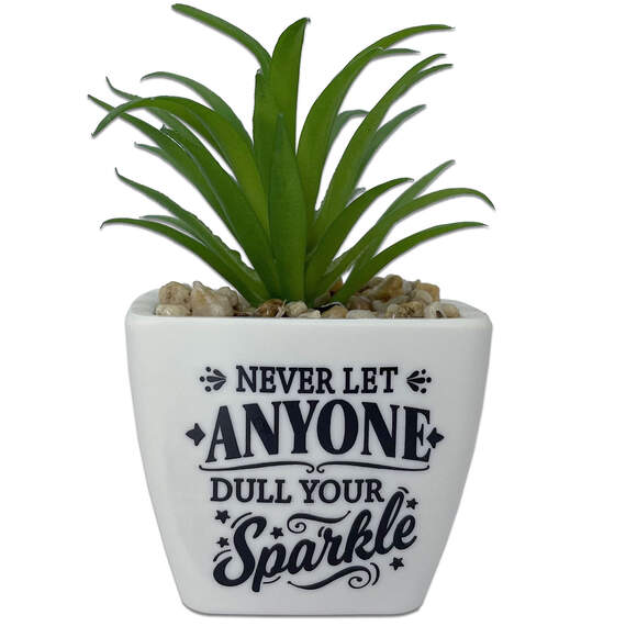 Faux Potted Succulent With Encouraging Message, , large image number 1